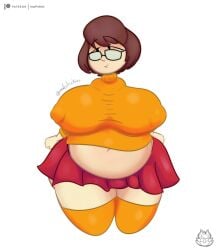 1girls belly big_belly big_breasts breasts brown_hair cute fat female glasses imafetish large_breasts nipple_bulge pregnant scooby-doo thick_thighs thighs velma_dinkley wholesome