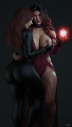 2girls 3d ass avengers black_widow_(marvel) bodysuit breast_grab breasts cga3d erotichris female female_only large_breasts marvel marvel_comics multicolored_hair natasha_romanoff red_hair scarlet_witch thighs wanda_maximoff wide_hips