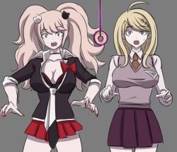 2girls ahoge akamatsu_kaede blonde_hair breasts choker cleavage coin danganronpa danganronpa_v3 electrickronos femsub grey_eyes hair_ornament hypnosis junko_enoshima large_breasts long_hair long_nails mind_control miniskirt necktie open_mouth painted_nails pendulum pink_hair purple_eyes school_uniform skirt strawberry_blonde_hair surprised twintails very_long_hair