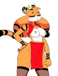 breasts chinese_clothes female furry highres moonlsu orange_fur small_breasts tail topless xingzuo_temple