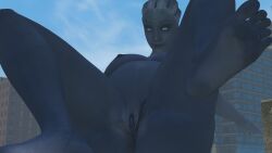 1girls 3d alien asari barefoot belly belly_bulge big_belly big_breasts blue_skin breasts feet female female_only foot_fetish giantess large_breasts liara_t'soni lostlog macro mass_effect nipples pregnant pussy solo