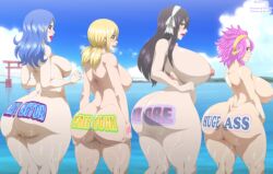 blonde_hair blue_lipstick body_writing edit ero-enzo fairy_tail genderbend hyper hyper_ass hyper_breasts juvia_lockser lipstick lucy_heartfilia natsumi_dragneel pink_hair pink_lipstick red_lipstick rtenzo rule_63 shounen_jump ultear_milkovich voluptuous