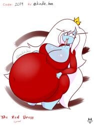 adventure_time belly big_belly big_breasts blue_skin breasts cleavage female huge_belly hyper ice_queen_(adventure_time) imafetish large_belly red_dress tongue_out white_hair