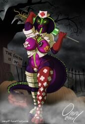 anthro big_breasts black_scales breasts cobra female green_eyes green_scales halloween ineffective_clothing nurse purple_scales qhala ratherdevious scalie snake tagme