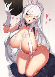 1animal 1girls 2022 absurd_res ass azur_lane back_view belfast_(azur_lane) blue_eyes blush bottomless bottomless_female breasts clothed clothed_female cum cum_on_breasts cum_on_upper_body female hips holding_object horse huge_ass huge_breasts implied_sex kneeling long_hair looking_at_viewer looking_back looking_over_shoulder maid maid_headdress maid_outfit maid_uniform naughty_face powergene powzin slim_waist thick_thighs thighs white_hair wide_hips zoophilia