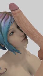 1girls 3d blue_eyes blue_hair chloe_price e_kult emo eye_contact eyeshadow female huge_cock imminent_oral kneeling life_is_strange long_penis nude oral pale_skin penis_on_face petite seductive_eyes seductive_mouth short_hair skinny small_breasts square_enix tattoo