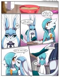 aki_(rilex_lenov) anthro birthday_cake_(comic) comic dialogue english_text furry gardevoir glaceon nintendo page_1 pokemon pokemon_(species) right_to_left rilex_lenov shiny_gardevoir shiny_pokemon speech_bubble text yuri