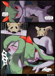 breasts comic english_text furry green_hair kirlia mimikyu nintendo page_19 pokemon pokemon_(species) red_crystal_(comic) red_eyes rilex_lenov thighhighs