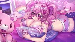 1girls animated bed big_breasts breasts busty cellphone crawling_dreams female female_only glasses high_quality high_resolution huge_breasts hugging hugging_pillow large_breasts laying_on_bed looking_at_cellphone looking_at_phone mp4 no_sound on_bed osiimi penny_(crawling_dreams) phone pillow pillow_hug pink_hair shorts tagme teddy_bear video