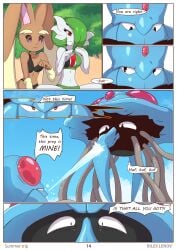 bikini comic english_text furry gardevoir green_hair lopunny nintendo page_14 pokemon pokemon_(species) red_eyes rilex_lenov summer_trip_(comic) tentacle tentacool tentacruel