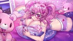 1girls animated bed big_breasts breasts busty cellphone crawling_dreams female female_only glasses high_quality high_resolution huge_breasts hugging hugging_pillow large_breasts laying_on_bed looking_at_cellphone looking_at_phone mp4 no_sound on_bed osiimi penny_(crawling_dreams) phone pillow pillow_hug pink_hair shorts tagme teddy_bear video