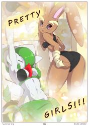 2girls bikini comic english_text furry gardevoir green_hair lopunny nintendo page_6 pokemon pokemon_(species) rilex_lenov summer_trip_(comic)