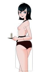 blue_eyes holding_object hotel_transylvania mavis_dracula rebeccarains see-through_clothing see-through_dress small_breasts topless_female vampire white_background