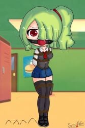 1girls artist_request bondage cami_(fnafhs) fhs fhsz3r0 fnafhs fnafhs_z3ro gag gagged gagged_female green_hair hands_behind_back hands_tied hands_tied_behind_back long_hair red_eyes rope rope_around_ankle rope_around_thigh rope_around_waist rope_between_breasts rope_bondage school_uniform small_breasts sole_female tagme uniform