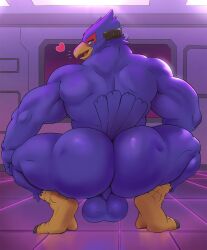 <3 1boy anthro ass avian balls bara big_butt bird blue_body blue_feathers broly_culo butt detailed falco_lombardi falcon falconid feathers fur furry furry_only gay genitals heart highres looking_at_viewer looking_back male male_only meme muscular muscular_anthro muscular_male nintendo nude rear_view solo star_fox steen video_games yaoi