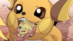 absurd_res blush cel_shading conditional_dnp duo feral hi_res male male/male marg_(raichu) mouth_play mouth_shot nine-volt nintendo open_mouth oral_vore pichu pokémon_(species) pokemon pokemon_only shaded shadow simple_background soft_vore talentlesshack video_games vore