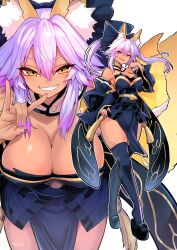 brown_skin fate/extra fate/grand_order fate_(series) fox_ears fox_girl fox_tail gyaru tagme tamamo_no_mae_(fate) wisespeak