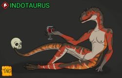 anthro blood_glass dinosaur female glass human_skull hybrid indotaurus reptile scalie solo the_nameless_guy