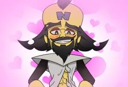 1boy black_hair blush crash_(series) doctor_neo_cortex heart male male_focus male_only male_solo muscular neo_cortex solo_male suggestive undressing