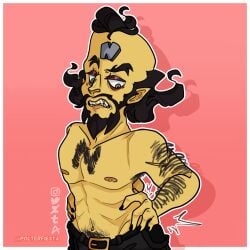 1boy black_hair crash_(series) doctor_neo_cortex jeans male male_focus male_only male_solo muscular neo_cortex sharp_teeth shirtless solo solo_male