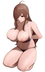 1girls alternate_version_available areolae big_breasts bikini breasts brown_hair female female_focus female_only huge_breasts kono_subarashii_sekai_ni_shukufuku_wo! long_hair micro_bikini senju_(snz0) solo thick_thighs thighs white_background wiz_(konosuba)