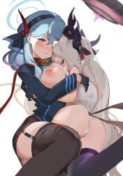 2girls ako_(blue_archive) areola artist_request ass bell bell_collar big_breasts black_halo black_thigh_highs black_thighhighs blue_archive blue_eyes blue_hair blue_halo butt cameltoe garter_belt gehenna_academy_student head_prefect_(blue_archive) hina_(blue_archive) horns large_breasts leash long_hair looking_at_viewer looking_back nipple panties pink_nipple prefect_team_(blue_archive) purple_eyes purple_halo short_hair tagme_(artist) thigh_highs thighhighs white_hair white_panties wings yuri