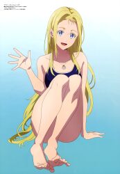 1girls barefoot blonde_hair blondie blue_eyes feet female female_only knees_together kofune_ushio long_hair looking_at_viewer official_art sitting smile solo_female summertime_render swimsuit tagme teen teen_girl teenage_girl teenager thighs toes ushio_kofune very_long_hair waving_at_viewer young young_female