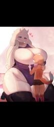 1girls 1male anthro ara_ara furry giant_breasts goat heart horns horny huge_breasts in_love kakuteki11029 larger_female leotard massive_breasts massive_thighs milf on_knees pulling_clothing seductive seductive_smile size_difference smaller_male smug thick_thighs thighhighs toriel undertale venus_body voluptuous white_fur wide_hips