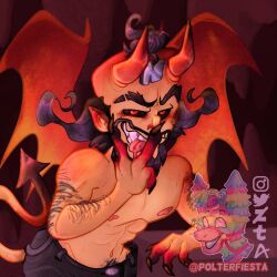 black_hair crash_(series) demon_horns doctor_neo_cortex male male_focus male_only male_solo muscular_male neo_cortex solo_male suggestive tongue_out topless