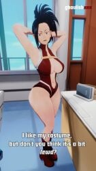 1girls 3d armpits big_breasts black_hair blender breasts clothed female female_only ghoulishxxx hero_outfit_(mha) light-skinned_female light_skin momo_yaoyorozu my_hero_academia solo text watermark