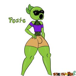 belly belly_button bulge choker crop_top digital_drawing_(artwork) digital_media_(artwork) eyebrows eyelashes femboy fishnet fishnet_shirt green_body green_skin peashooter_(pvz) plantie plants_vs_zombies shorts sunglasses tank_top thiccgumbear twink