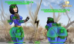 1girls ass belt big_ass big_breasts breasts cameltoe english_text fallout fallout_4 female female_only firearm gameplay_mechanics gui handgun headwear human light-skinned_female milf pale_skin perky_breasts sole_survivor_(female) text v.a.t.s. vaenerik_naarla vault_suit weapon