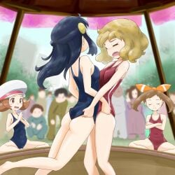 4girls ass bodysuit catfight dawn_(pokemon) female female_only human human_only keijo!!!!!!!! lyra_(pokemon) may_(pokemon) may_(pokemon_oras) microsd_(artist) multiple_girls nintendo one-piece_swimsuit pokemon pokemon_oras serena_(pokemon) sumo tagme wedgie wet