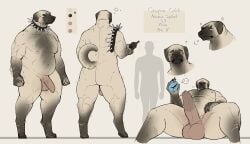 2022 absurd_res anthro balls biped bottle canid canine canis collar digital_media_(artwork) domestic_dog erection flaccid floppy_ears fur genitals hi_res humanoid_genitalia humanoid_penis male mammal model_sheet musclegut muscular muscular_anthro muscular_male penetrable_sex_toy penis securipun sex_toy solo solo_male spiked_collar spikes tan_body tan_fur