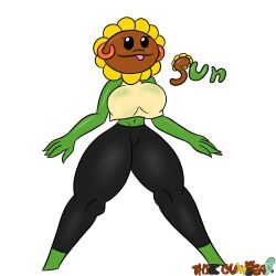 belly belly_button big_ass big_breasts big_butt crop_top digital_drawing_(artwork) digital_media_(artwork) ear_piercing earrings flower_petals freckles green_body green_skin knees leggings petals piercing plant plantie plants_vs_zombies sunflower sunflower_(pvz) tank_top thiccgumbear thick_ass thick_thighs tights tongue