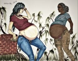 2girls african african_female belly big_belly big_breasts breasts chloe_frazer cleavage dark-skinned_female dark_skin female indian indian_female nadine_ross nipple_bulge pregnant traditional_media_(artwork) uncharted zero-thl