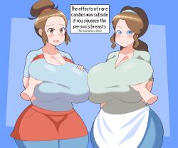 2girls alternate_breast_size big_breasts blush blushing breast_expansion breast_grab breast_inflation breast_squeeze breast_to_breast brown_hair chounyuu cleavage curvy disembodied_hands duskyer english_text expansion gigantic_breasts grope groping huge_breasts human human_only large_breasts massive_breasts milf mother_(pokemon_bw) mother_(pokemon_bw2) multiple_girls nintendo pokemon pokemon_bw thick thick_thighs top_heavy