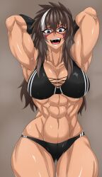 1girls abs big_breasts blue_eyes brown_hair dorothy_(zokusuke) mask muscular_female original posing sweat zokusuke