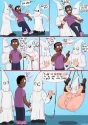 1girls 3boys anus ass black_male blushing_through_mask bondage breasts comic consensual_cuckold cucked cuckold dark-skinned_male dark_skin dialogue female fully_clothed genitals group hair hairless_pussy hands_behind_head human human_only imminent_sex kkk ku_klux_klan light-skinned_female male mask nipples no_nose parody partially_clothed pink_anus pink_nipples puckered_anus purple_shirt pussy racism racist rope_bondage shadman speech_bubble tied_up unseen_face unseen_female_face unseen_male_face white_female white_male white_mask white_robe wholesome