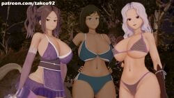 3d 3girls alternate_costume amazon avatar_legends big_ass big_breasts bikini_armor blue_eyes bra cleavage clothing curvaceous curvy dark-skinned_female dark_skin erect_nipples erect_nipples_under_clothes female female_only g-string huge_ass huge_breasts koikatsu korra large_ass large_breasts looking_at_viewer nipples_visible_through_clothing original original_character panties pinup purple_eyes revealing_clothes runa_(takeo92) seductive seductive_look short_hair skimpy skimpy_clothes skirt smooth_skin sorceress standing sword takeo92 tamara_wolfsbane_(takeo92) text the_avatar the_legend_of_korra thick thick_ass thick_thighs tight_clothing twintails underboob voluptuous water_tribe white_hair wide_hips