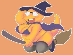 1girls 2d alphys aruput aruput_ut big_breasts broom broom_riding chubby female female_only glasses halloween humanoid lizard_girl lizard_humanoid solo swimsuit tagme undertale undertale_(series) witch witch_hat