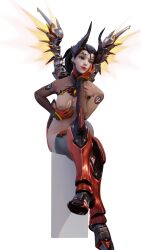 3d blender devil_mercy legs_crossed mercy overwatch sitting smile solo solo_female