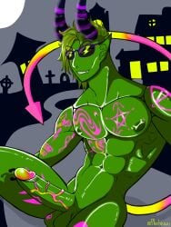 1boy 1male balls biceps big_balls big_penis dark demon demon_boy demon_humanoid epic_games fortnite gay gay_domination genitals green_eyes green_hair green_skin halloween male male_only moon moonlight night nude nude_male phobiuwu ravina_(fortnite) tail