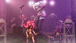 2boys 2girls 3d breasts casual desti_(smg4) drum drum_set female green_eyes guitar guitarist inkling inkling_boy instrument male microphone naked nude nude_female octoling octoling_girl pale_skin pink_hair playing_music public red_hair sfm sheila_(wingfury) smg4 source_filmmaker splatoon splatoon_2 stage stage_lights wing_fury