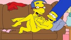 blue_hair marge_simpson milhouse_van_houten missionary_position the_simpsons