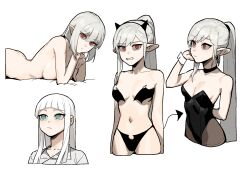 1girls blunt_bangs breasts bunnysuit character_sheet cleavage covering_breasts female female_only gogalking insact leotard navel original pantyhose ponytail red_eyes solo underboob vampire_(gogalking)