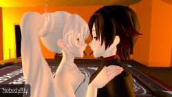 2girls 3d female female_only french_kiss multiple_girls nobodyrly_(artist) ruby_rose rwby saliva_trail sfm weiss_schnee yuri