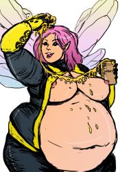 bbw belly big_belly big_breasts breasts character_request fat female large_breasts nipples obese overweight pink_hair stevie-foxx