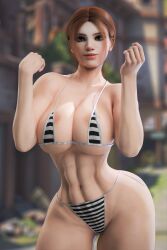 3d abs audrix big_breasts bikini blizzard_entertainment brigitte muscular muscular_female overwatch red_hair swimsuit tagme thick_thighs