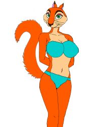 akatsukishiranui-fox alluring andie_(the_nut_job) anthro anthrofied big_breasts bikini edit female green_eyes pin_up posing red_squirrel squirrel sultry the_nut_job